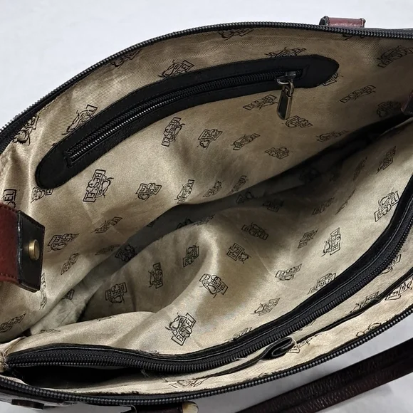 BESSEL Black & Brown Genuine Leather Shoulder Bag – Multi-Pocket, Brass Hardware - Picture 10 of 11